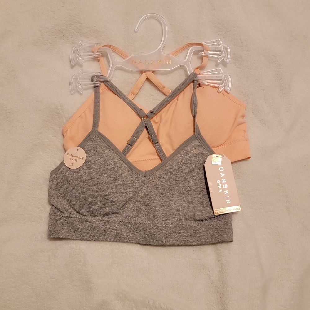 DANSKIN Girl's Bras with removeable pads Pink and Grey Cross back Medium